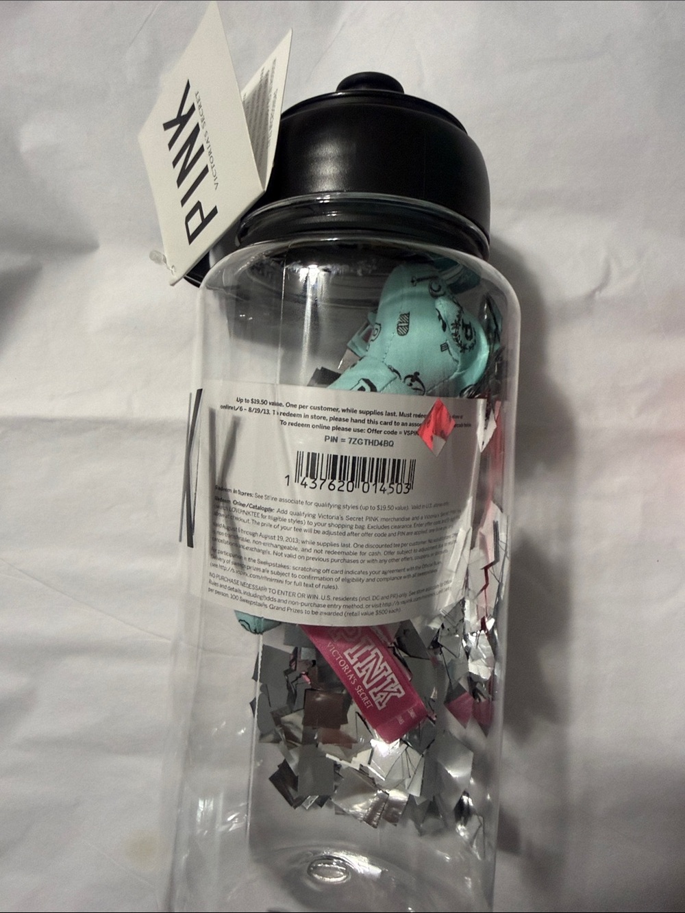 PINK 32oz. Clear Water Bottle w/ Black PINK Letters (NWT) & Mini dog - Picture 2 of 8
